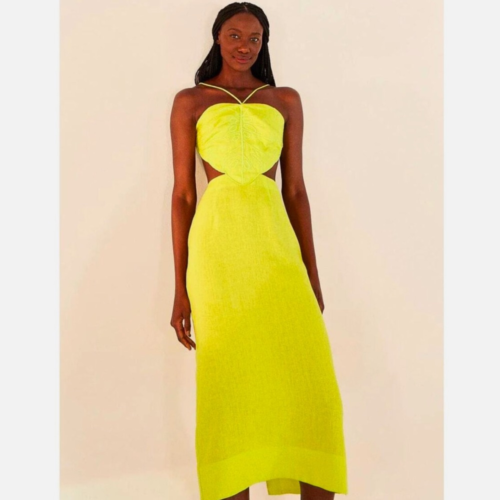 FARM RIO Lime Green Monstera Halter Neckline Midi Dress Size Size Large